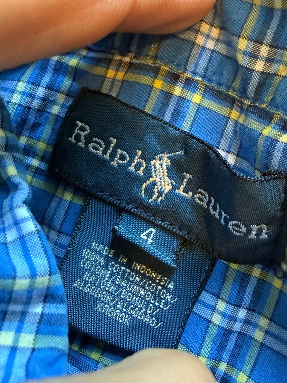 Ralph Lauren Button Collared Long Sleeve Kids size 4 Blue‎ Plaid
